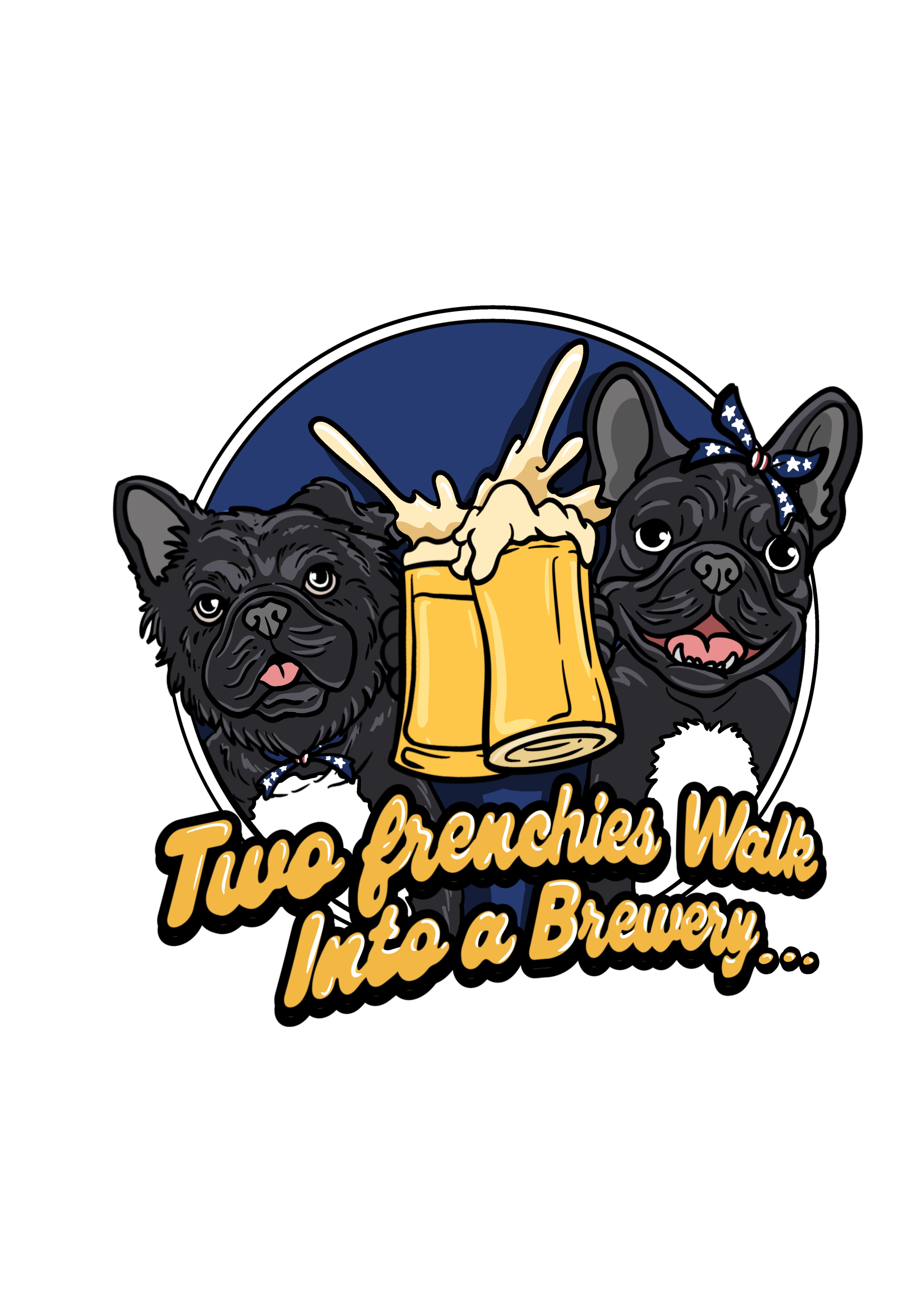 Two Frenchies Walk Into a Brewery — original Frenchies on Tap tee, back